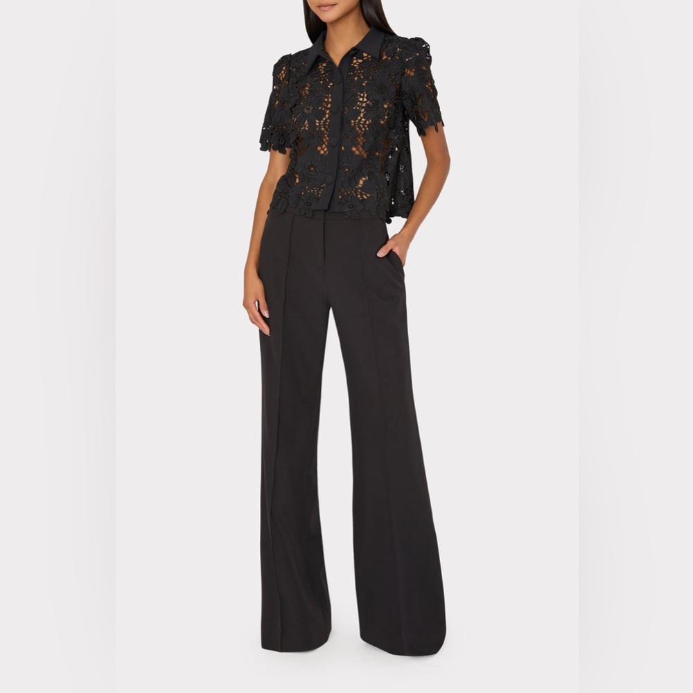 MILLY Nash Black High Waist Cady Wide Leg Slacks